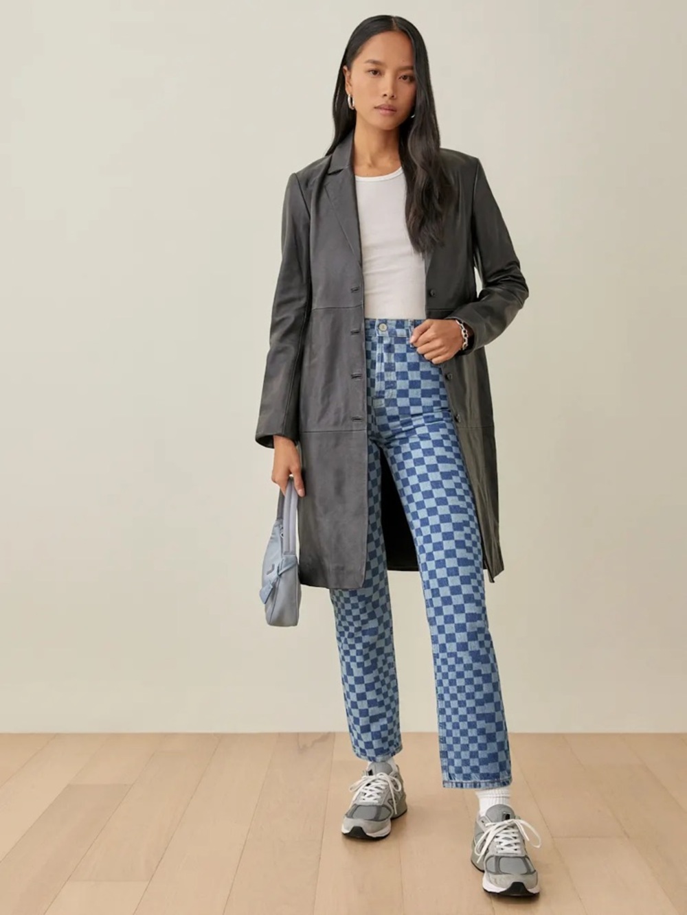 Reformation Cynthia Checkerboard High Rise Straight Jeans